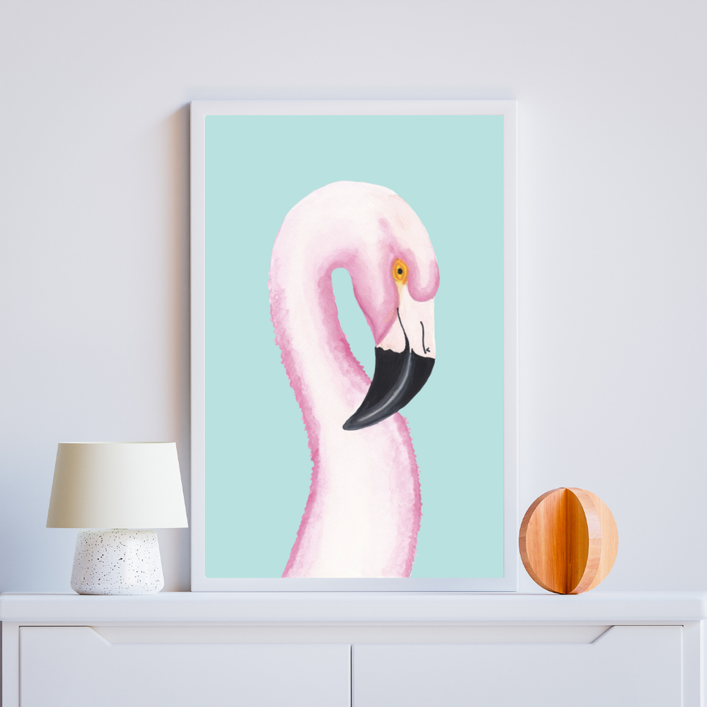 Poster fenicottero su sfondo turchese