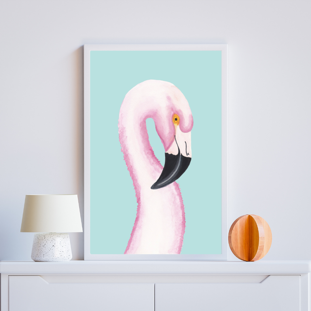 Poster fenicottero su sfondo turchese