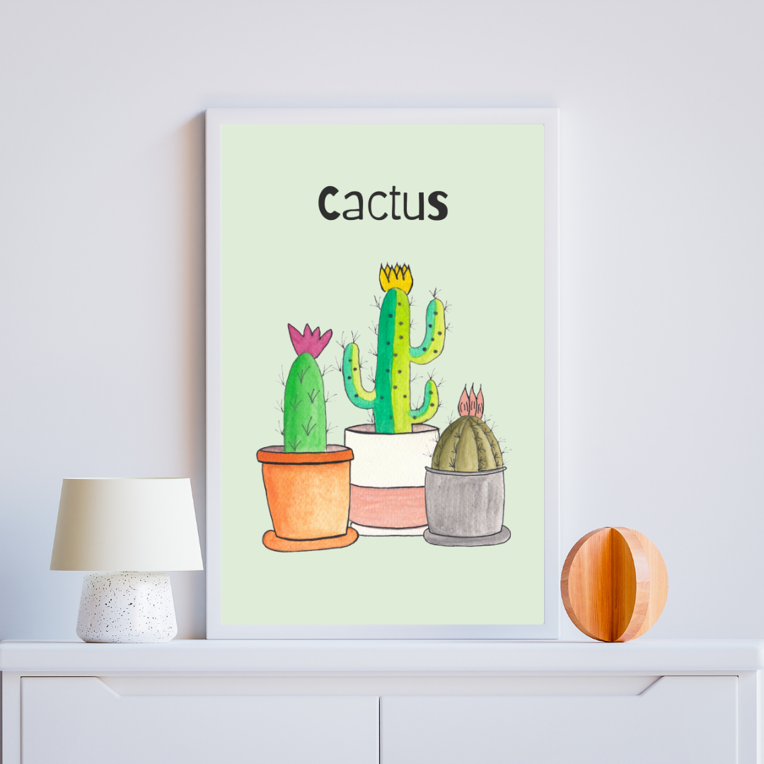 Poster cactus su sfondo verde salvia