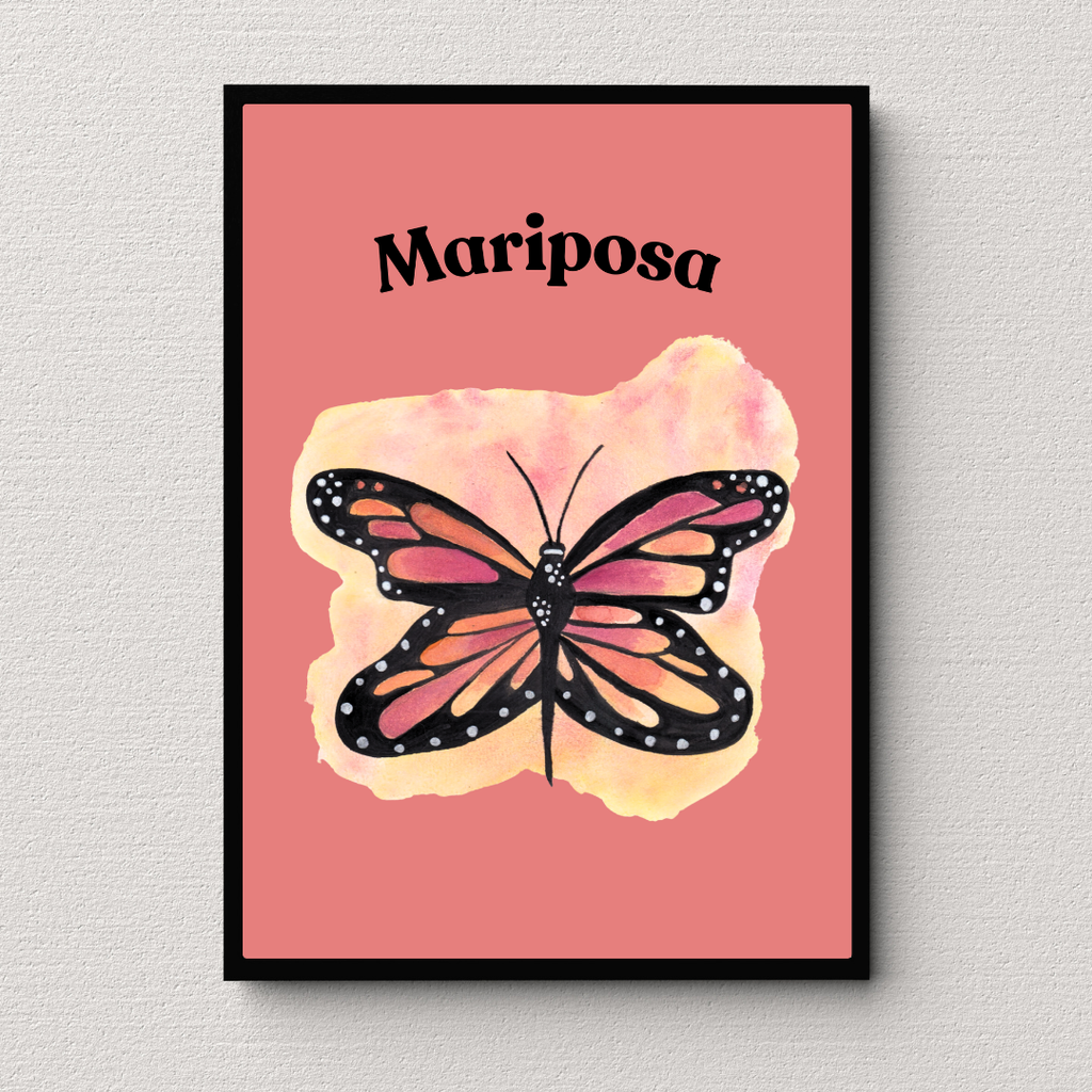 Poster farfalla su sfondo corallo e scritta