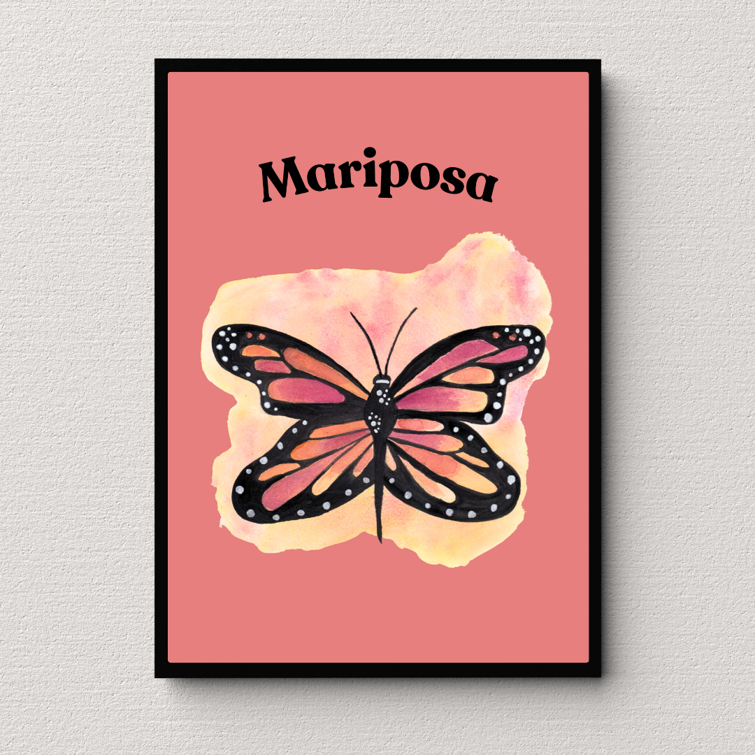 Poster farfalla su sfondo corallo e scritta