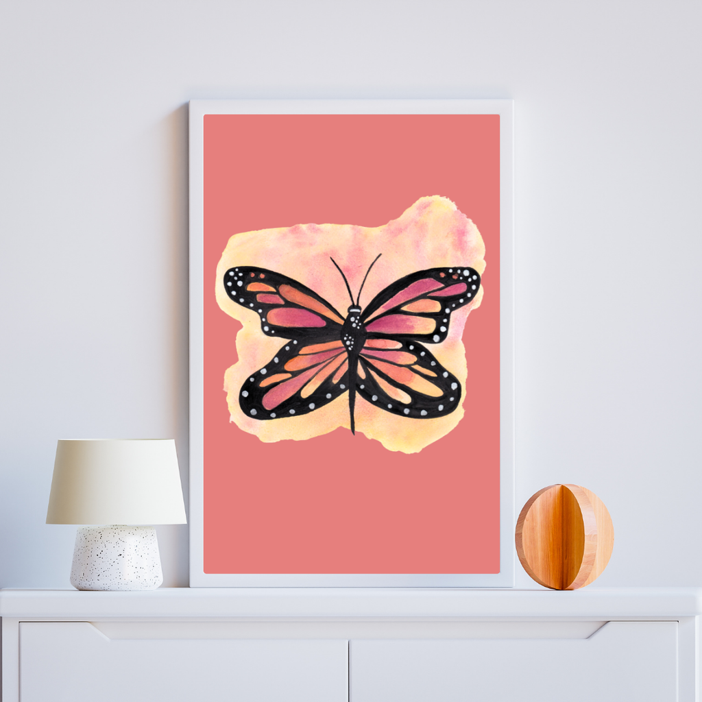 Poster farfalla su sfondo corallo