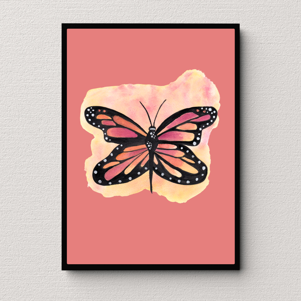 Poster farfalla su sfondo corallo