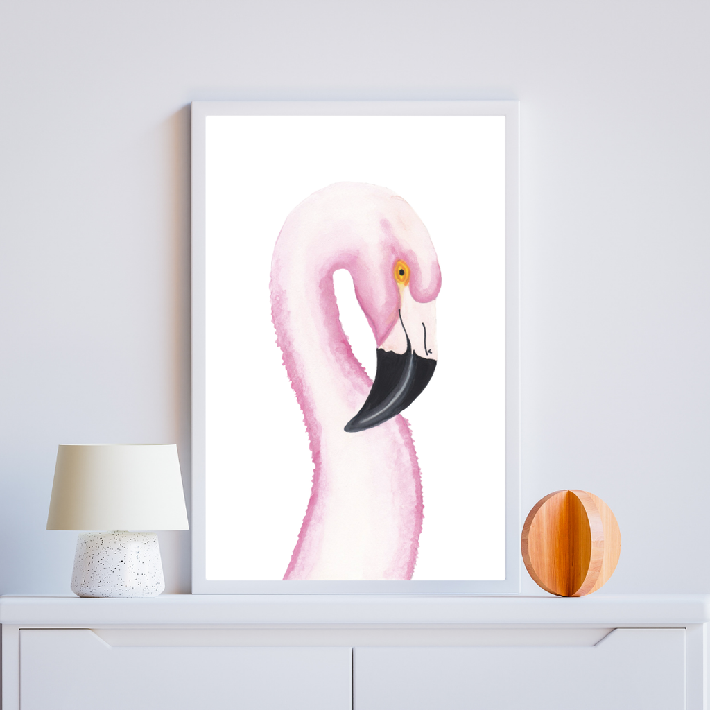 Poster fenicottero su sfondo bianco